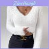 Street Style Womens Sweater With Vneck And Polyester Blend For Casual Wear