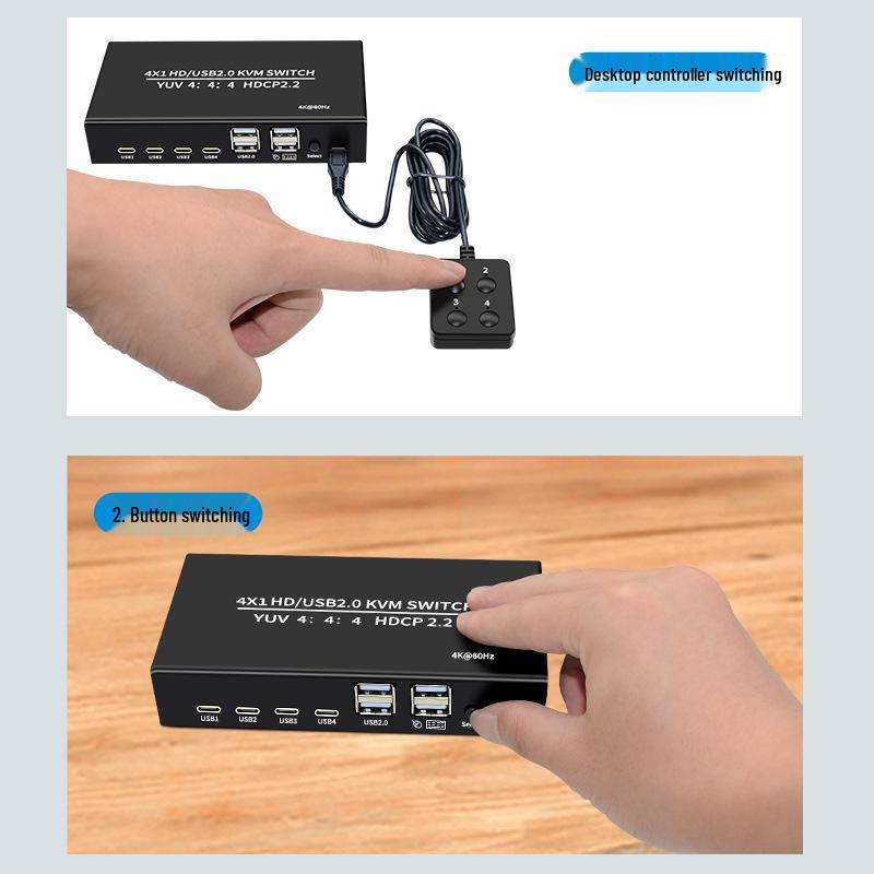 4x1 4K HDMI KVM Switch: High-Definition Screen Sharing for USB Keyboard, Mouse, Monitor (YUV4:4:4)
