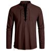 Men's Casual Hippie Style Drawstring Collar Long Sleeve Shirt Cotton Linen Blend Lightweight Comfortable Top for Everyday Wear