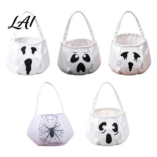 Sturdy Fabric Candy Buckets Halloween Trick or Treat Bag Funny Ghost Expressions Non-woven Handbag Accessories Lightweight for Kids Party Favors And