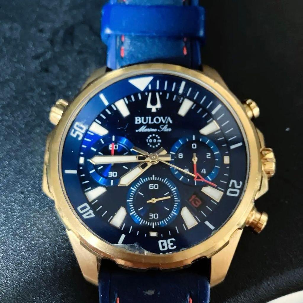 Used Bulova Marine Star Navy Gold