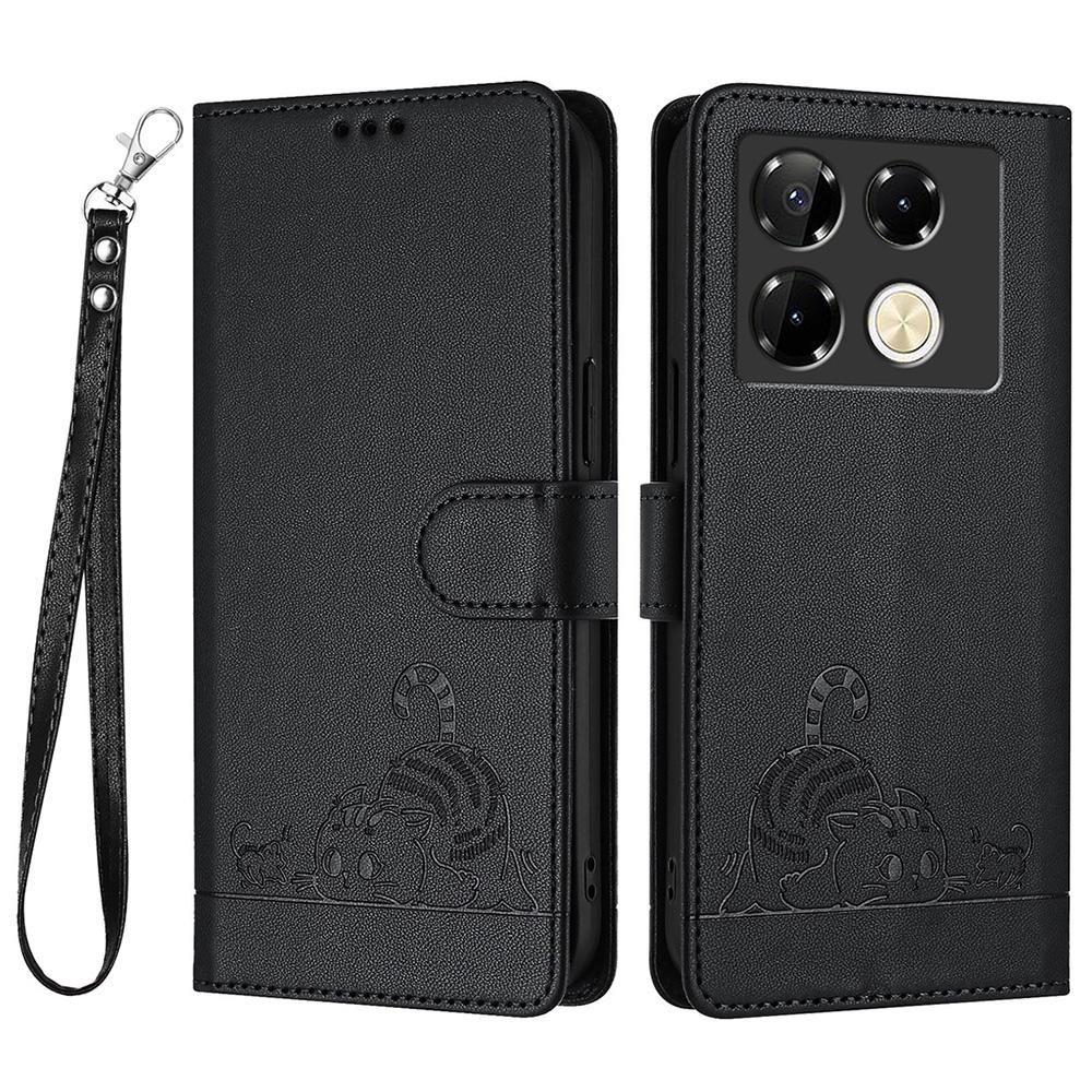 For Infinix Note 40 Pro 5G Case with Strap RFID Blocking Leather Wallet Phone Cover Cat Mouse Pattern