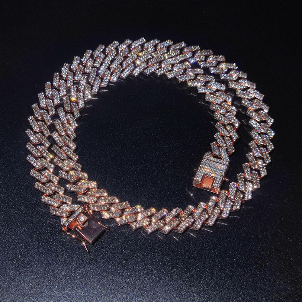 

13 мм горный хрусталь Iced Out Square Майами кубинская звеньевая цепочка ожерелья для мужчин женщин розовое золото серебряный цвет хип-хоп ювелирные изделия на шею подарок 20 inch Necklace