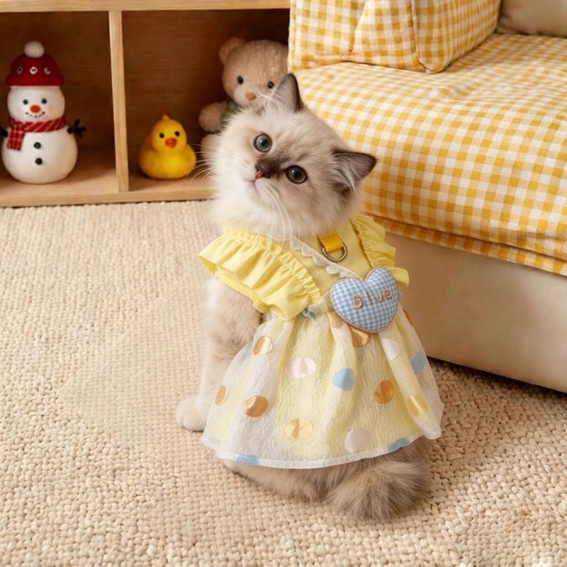 Cute Pet Princess Dress Breathable Ice Silk Cat Dog Clothes With Traction Ring