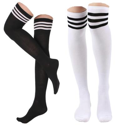 OLYOLY Knee-high Socks 3 Stripes Knee Anime Cosplay Cheerleader Beautiful Girl Moe Costume Loose Striped Ladies Stockings