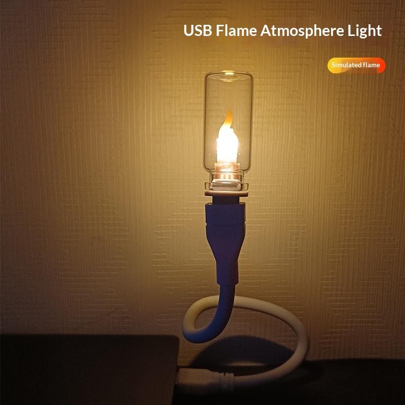 USB Flameless Flickering LED Candle Night Light Frosted Glass Portable Lamp for Holiday Party Home Car Decor