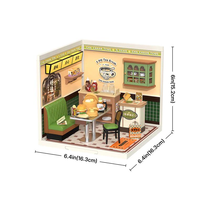 Robotime Super Creator DIY Miniature House Kit Model Kits for Adult to Build Home Desk Bookshelf Decoration Hong Kong Bites Cafe
