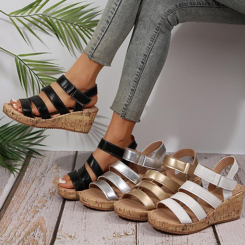 New Summer Fashion Wedge Sandals for Women Gold Silver Roman Style Peep Toe Platform Sandalias Mujer Thick Bottom Beach Shoes