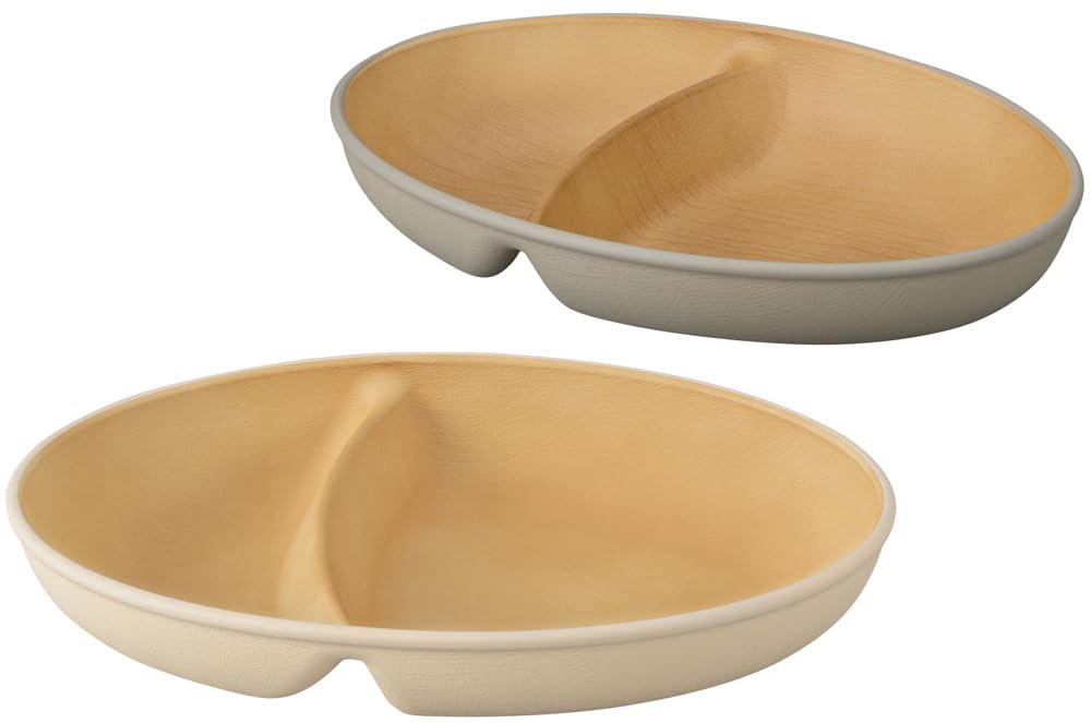 Kano Earth Tone Antibacterial Oval Lunch Plate 24.5 X 17.5 Cm Wood Grain 4-Piece Set 17022
