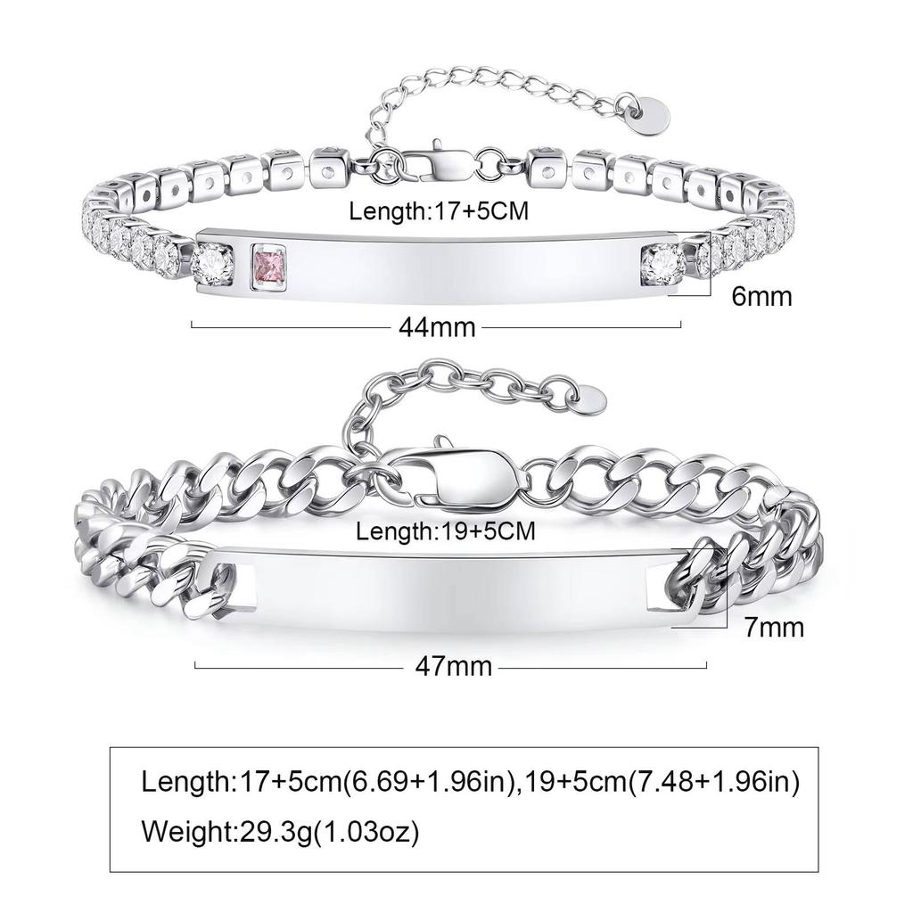 Vnox Free Custom Couple Bracelets for Men Women, Stainless Steel Adjustable Chain Wristband, Valentine's Day Birthday Gift New