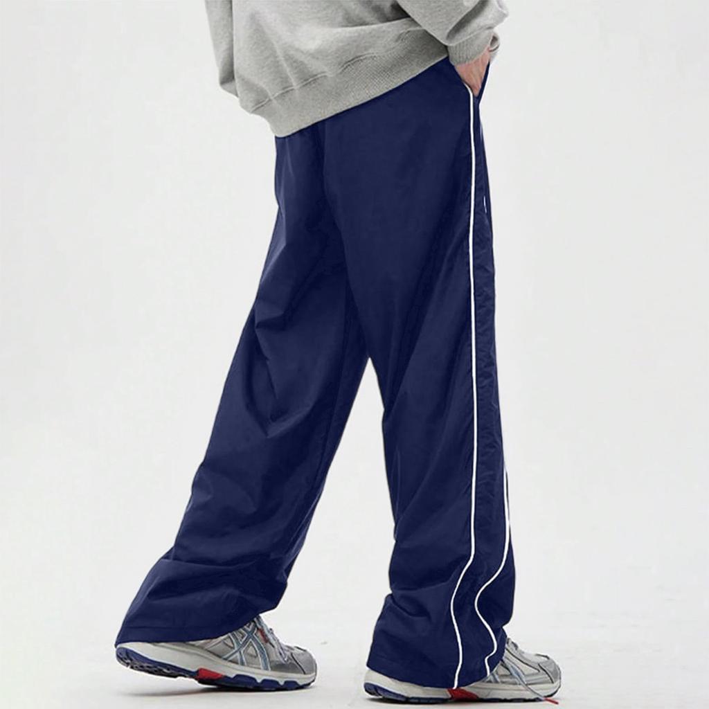 Men's Sweatpants Casual Striped Sport Straight Leg Pants Loose Fit Drawstring Versatile Long Trousers