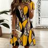 Ladies Oversized V Neck Short Sleeve Dress Tribal Foliage Printed Flowy Dress For Country Tour And Daily Hangout