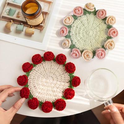 Sottobicchieri Fiori all'Uncinetto Fatti a Mano Sottobicchiere Mazzo di Rose Vintage Accessori Decorativi per Tavolino da Caffè Unici