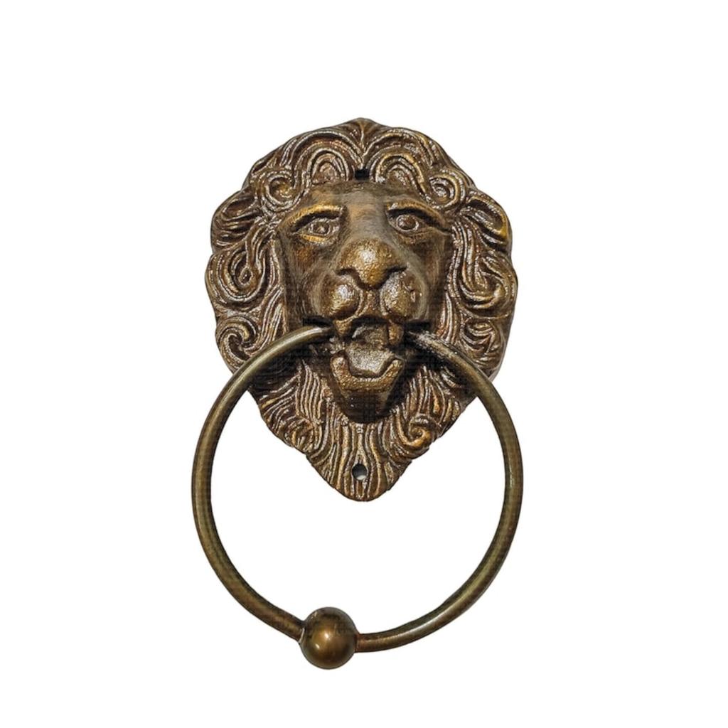 Lion Round Handmade Doorbell Knocker, Home and Office Rustic Collectible Door Decor Item (Brown Antique, 8.66 inches)