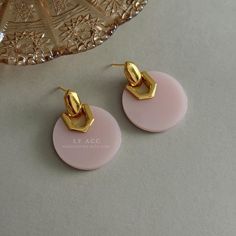 Multi-color smudged acetic acid large round geometric earrings retro Korean gentle personality earrings fashion high-end earrings