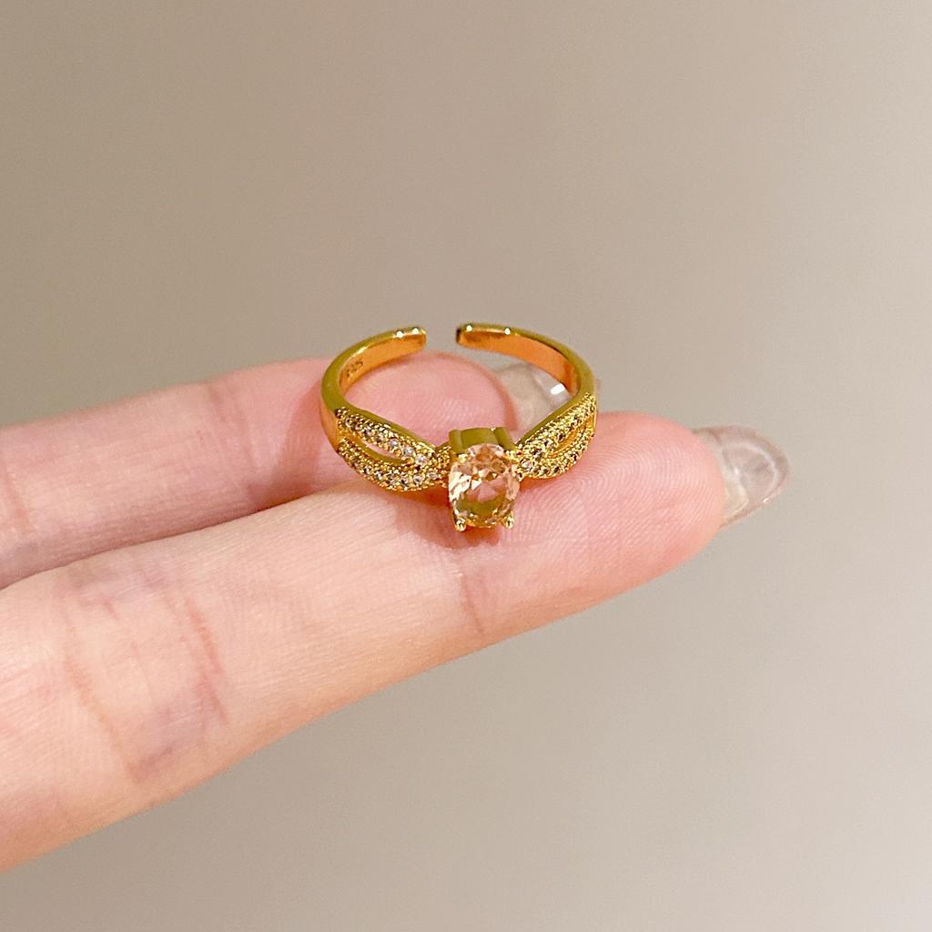 Medieval Brushed Diamond-encrusted Zircon Ring for Women Does Not Fade, Light Luxury and Versatile Open Index Finger Ring Jewelry.