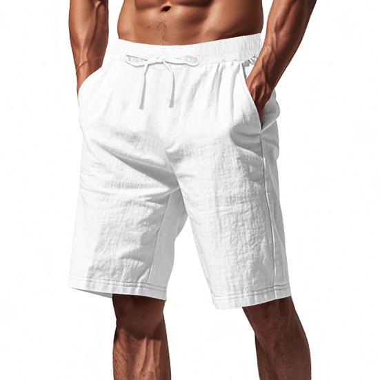 Men Summer Beach Shorts with Pockets Drawstring Elastic Waist Solid Color Versatile Casual Shorts for Daily Wear