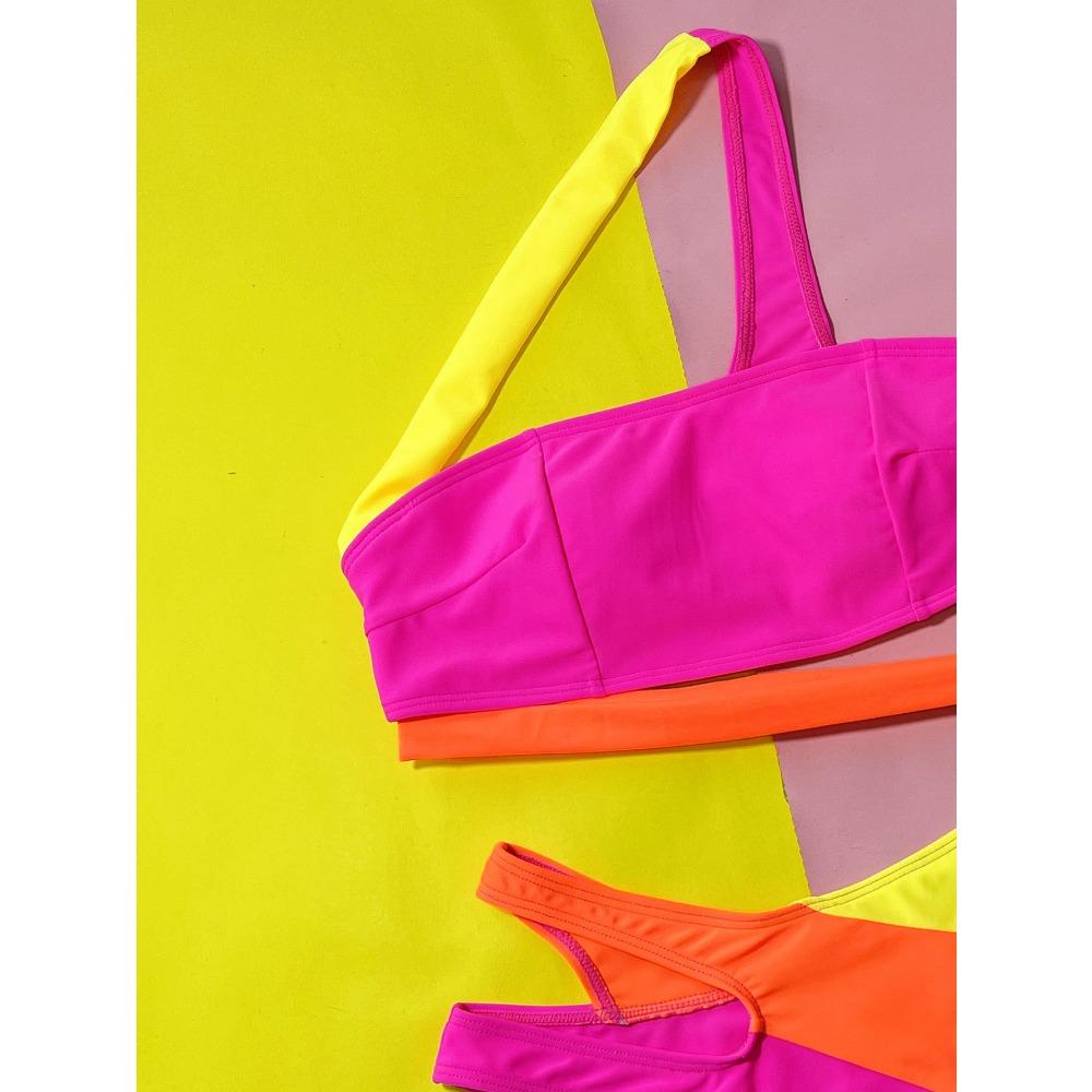 European and American Split Bikini Hollow Contrasting Color Sexy Split Swimsuit