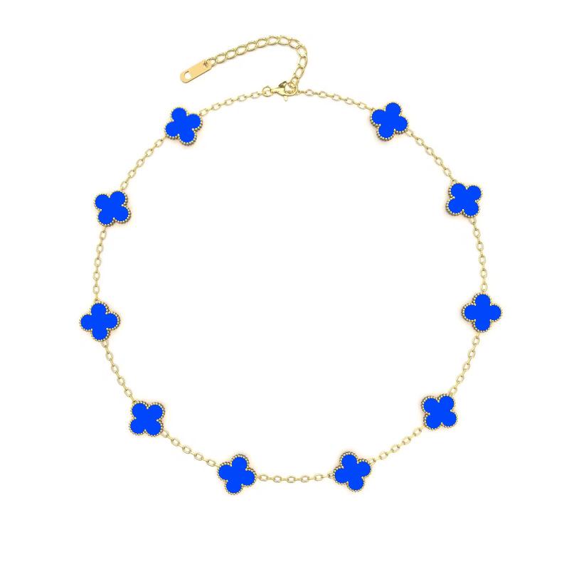 Four-Leaf Clover & Ten-Flower Necklace - Double-Sided 18K Gold Plated with Mother-of-Pearl, Cross-Border Popular OL Style