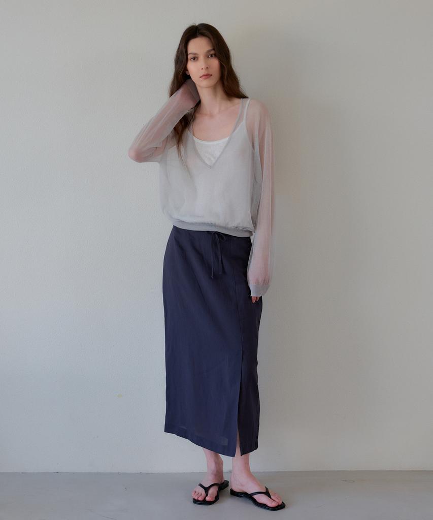 The Ello Linen Blend String Skirt (Charcoal)