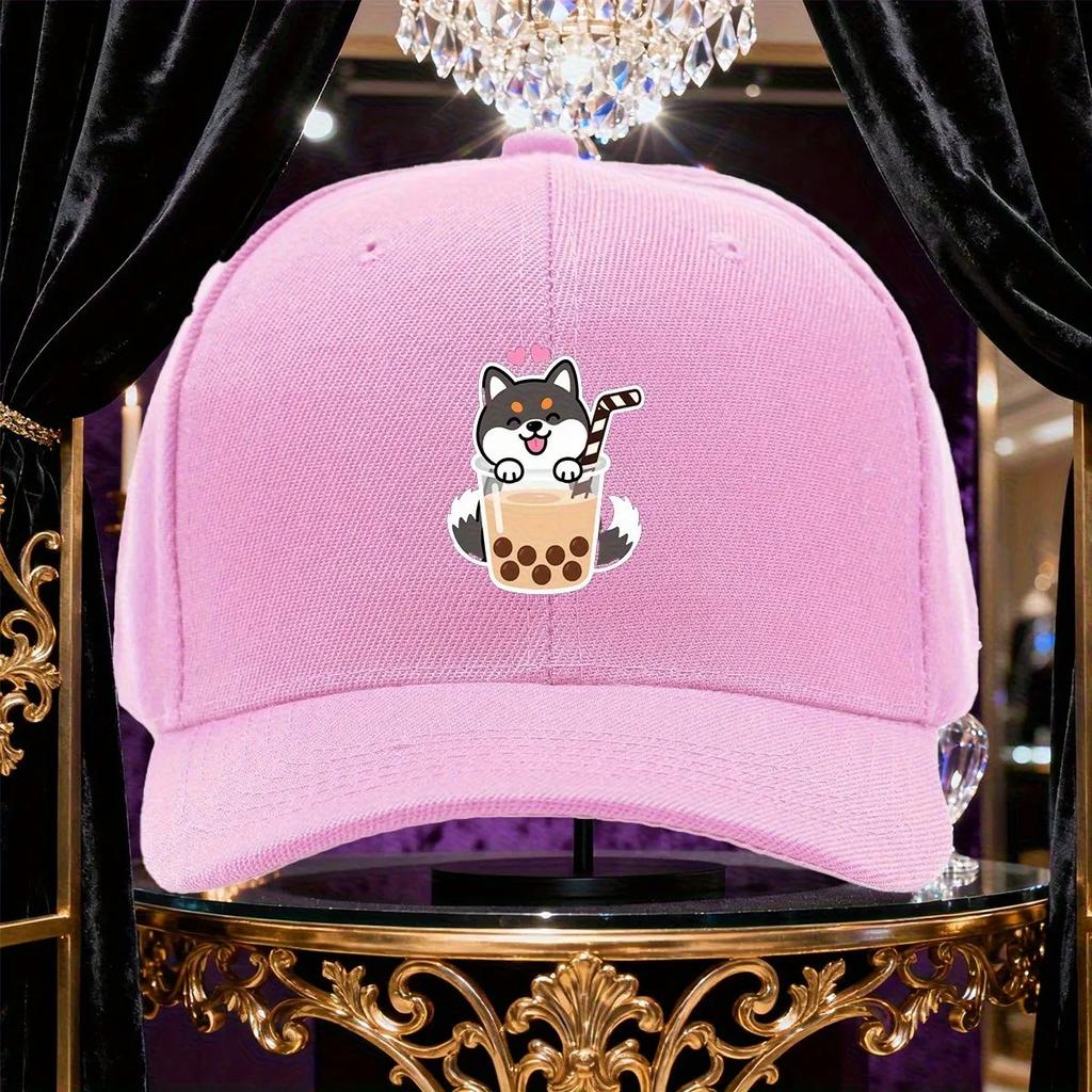 Shiba Inu Bubble Tea Baseball Cap Cute Cartoon Dog Graphic Adjustable Trucker Hat
