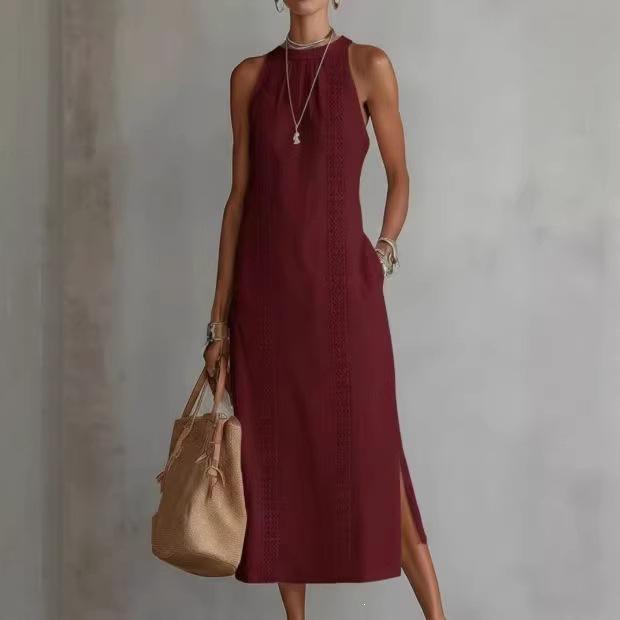 Women's Solid Color Loose Long Crew Neck Vest Fashion Casual Women's Dress