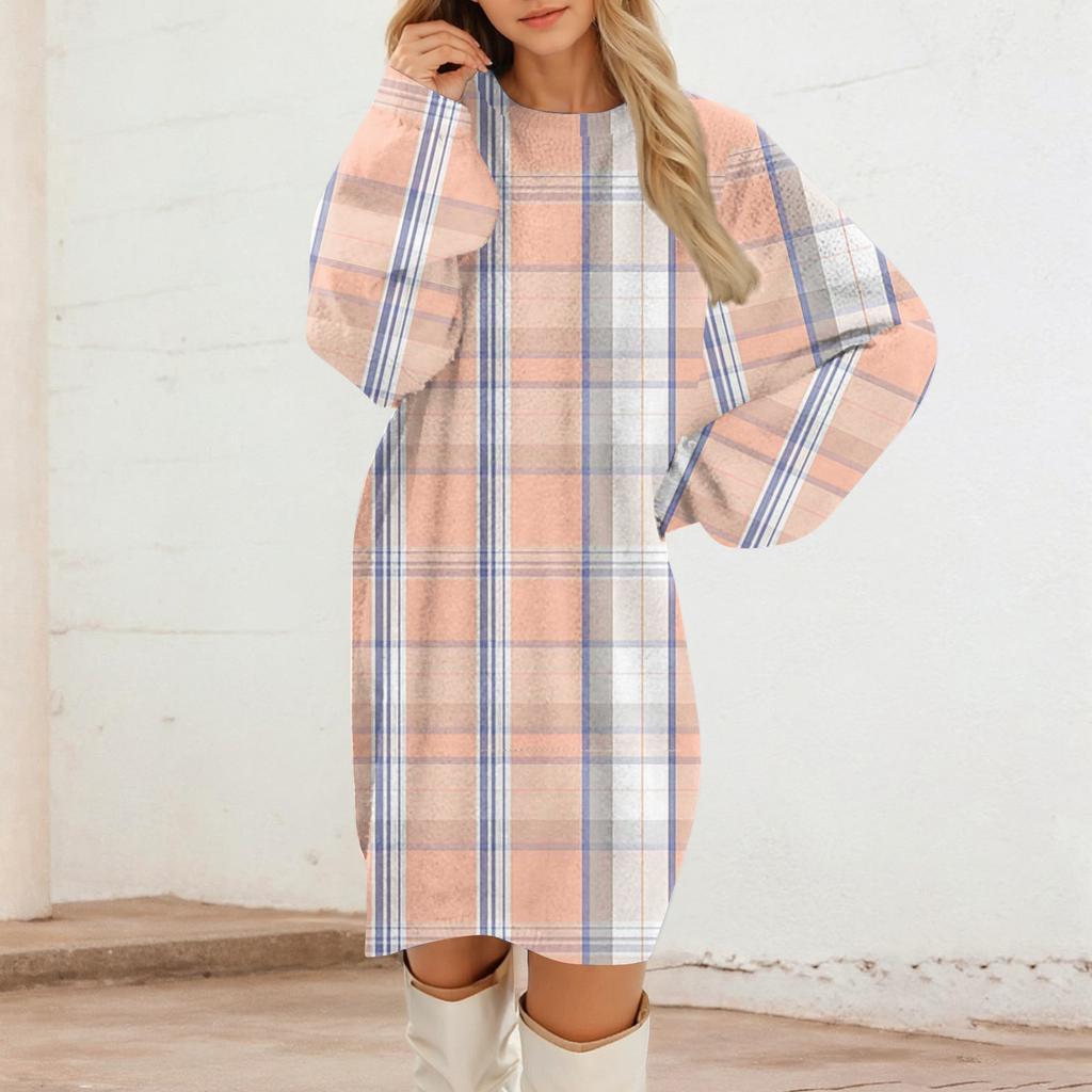 Women's Round Neck Casual Long Sleeve Plush Dresses