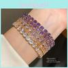 18 Karat Vergoldetes Quadratisches Zirkon Armreif Armband Für Damen Vintage Stil Modeaccessoire