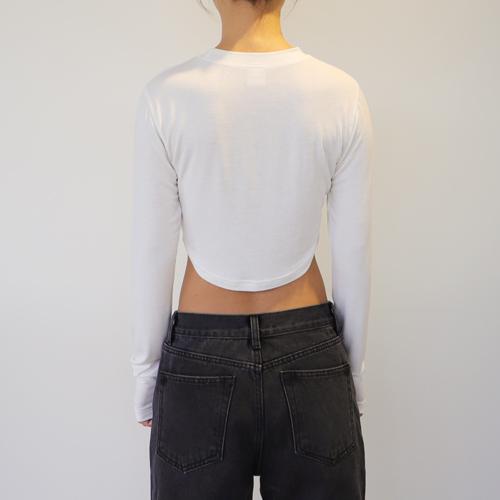 Keuluchi Symbol Crop Long-Sleeved T-Shirt (White) Womens