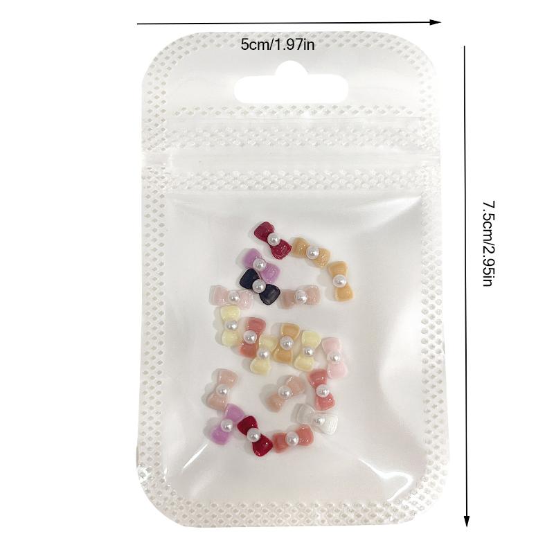 20Pcs Solid Color Minimalist Pearl Bows Nail Charms Bowknots Mini Resin  Inlaid Nail Art Decorations For Diy Manicure