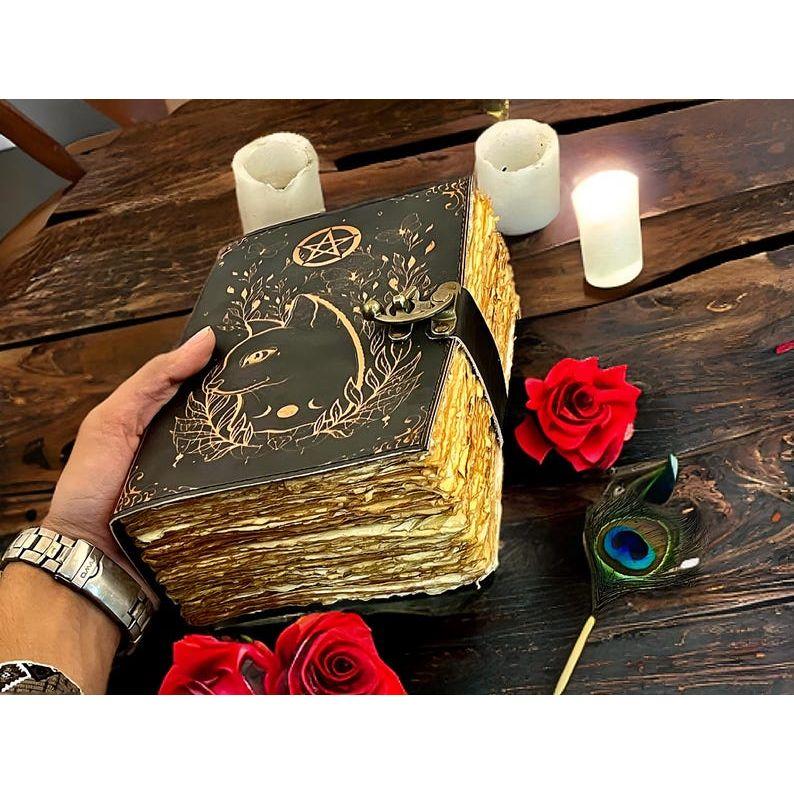400 Pages Grimoire leather journal Print celtic cat journal Blank of spell Journal for Gifts book of shadows Gifts for women
