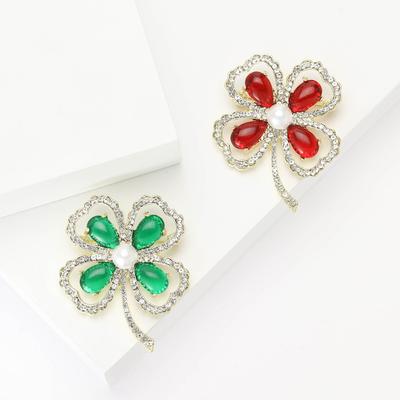 High-Grade Exquisite Alloy Rhinestone Four-Leaf Clover Brooch Fashionable Small Fresh Women'S Clothing Corsage Jewelry Pin