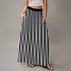 Women's Casual Leisure Foldable Striped Plaid Print High Waist With Pocket Draped  Relaxed Long Maxi Skirt