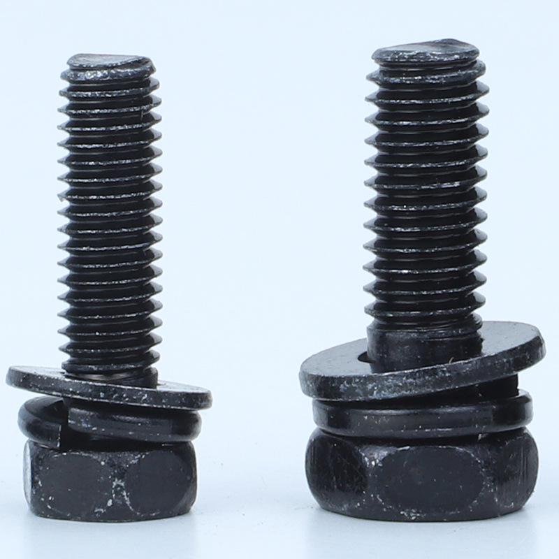 Iron-Plated Black Zinc Recessed Phillips Drive Hex Flange Screw, Three-Piece, M5/M6/M8/M10 Sizes