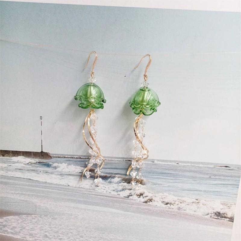 Jellyfish Earrings Marine Life Themed Charm Lightweight Acrylic Alloy Design For Women Comfortable Sophisticated Jewelry