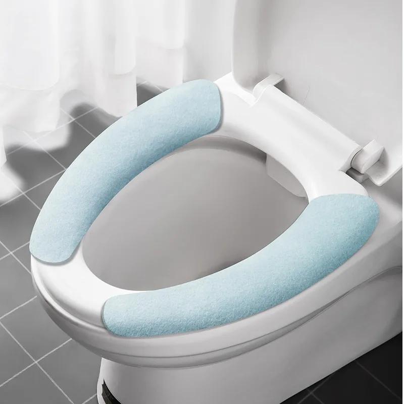 2Pc/set Universal Toilet Seat Cover Soft WC Paste Toilet Sticky Seat Pad Washable Bathroom Warmer Seat Lid Cover Pad Cushion