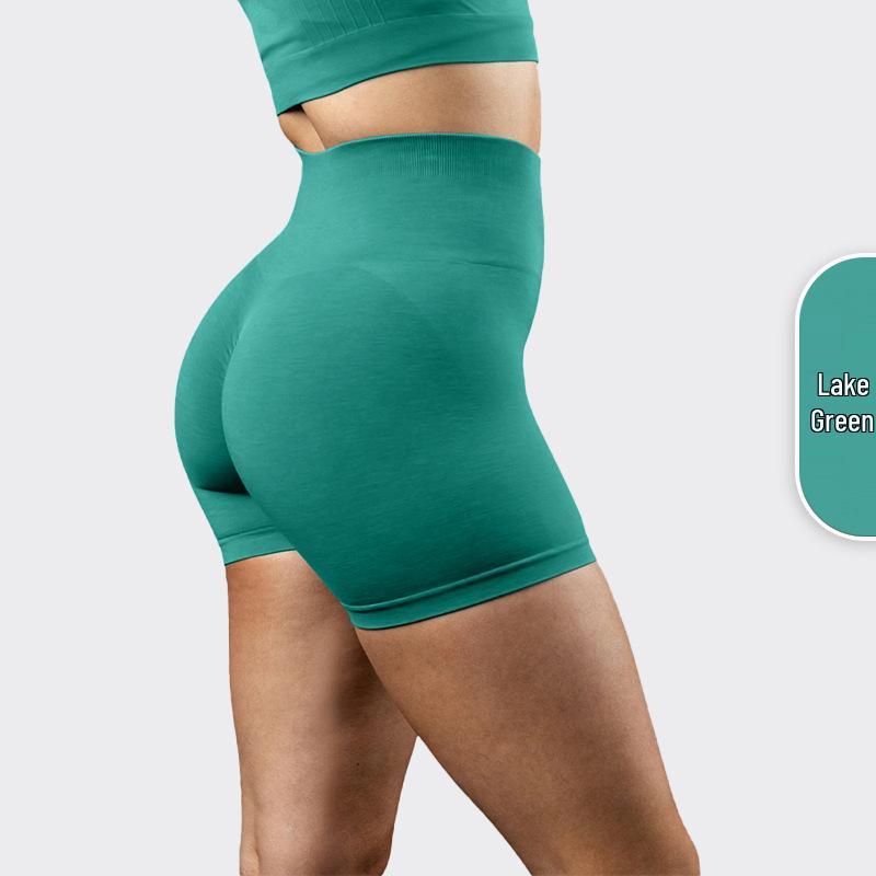 

Персиковые шорты с высокой талией, бесшовные, для йоги и бега - Женские летние быстросохнущие фитнес-брюки L