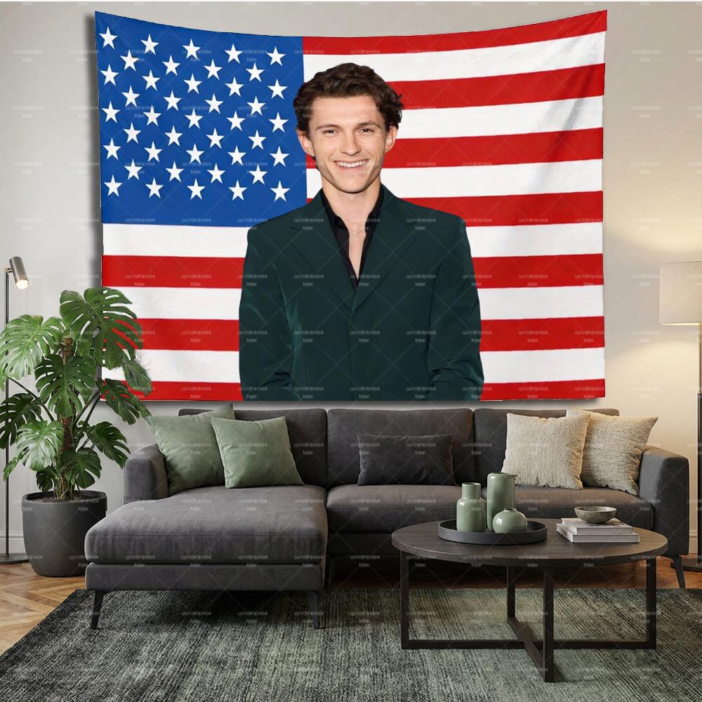 1 Pezzo Tom Holland Bandiera USA Arazzo Stella Celebrità Appeso a Parete Bandiera Americana Stampa Decorazione per Camera da Letto Stanza dei Fan Stampato