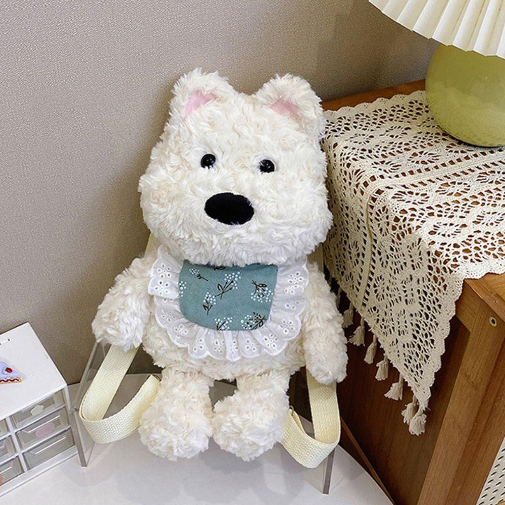 Shoulder Bag Westie Dog Plush Backpack Stuffed Running Dog Knapsack  Kids Playing Supplies