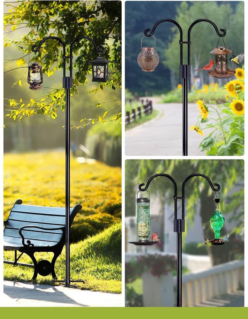 Double Wrought Iron Shepherd's Hook for Outdoor Gardens and Courtyards