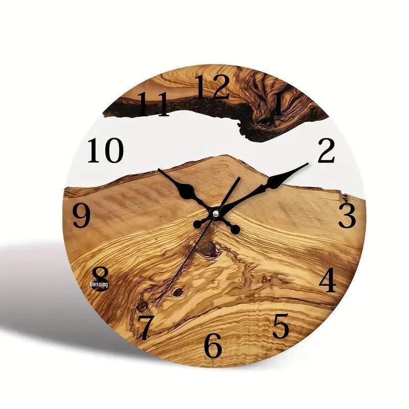 Nordic Minimalist Wood Grain Acrylic Silent Wall Clock for Living Room Decor