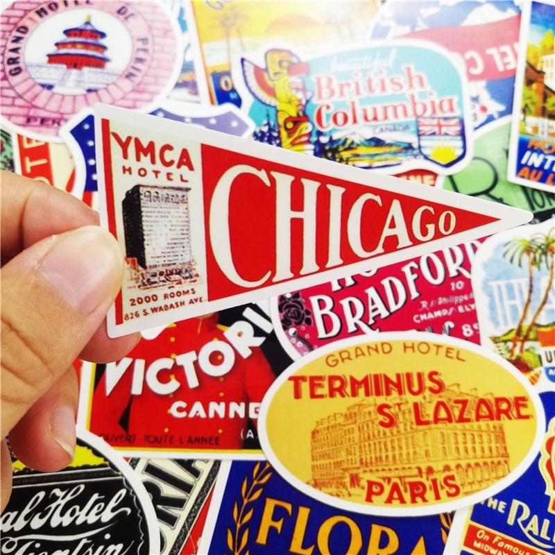 55pcs/lot Vintage Old Fashioned Style Luggage Suitcase Travel Stickers Gifts Hot