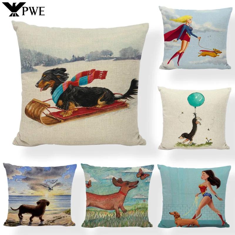 New Design Dog Cushion Covers Cute Animal Seagull Butterfly Painted Home Decor Living Room Couch Gifts Throw Pillows Cases