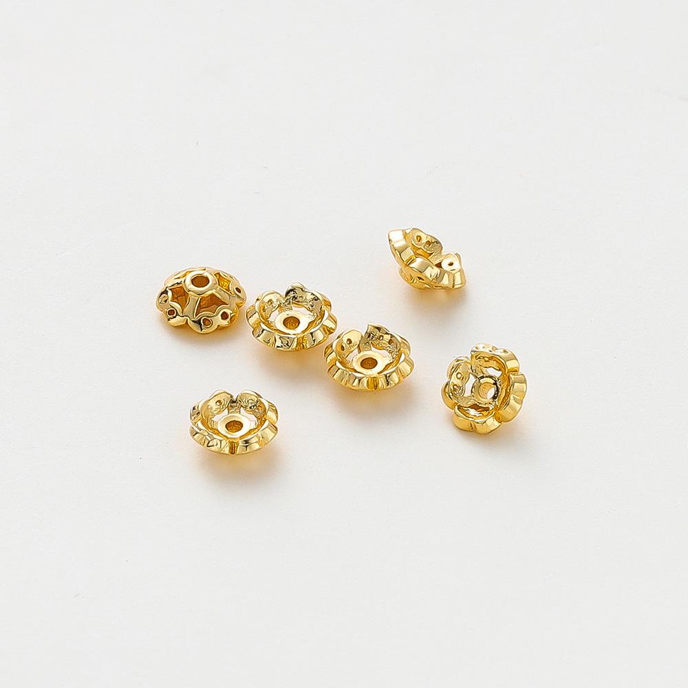 14K Copper 7mm Four-leaf Tibetan Flower Tray Spacer Handmade DIY Bracelet Necklace Pearl Spacer Bead Cap Holder