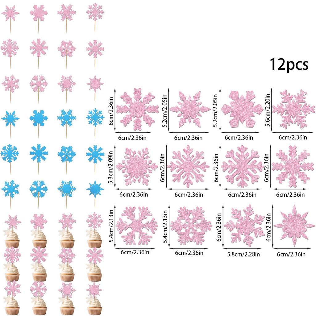 Christmas Snowflake Cake Toppers With Shining Design Paper For Holiday Party Decor