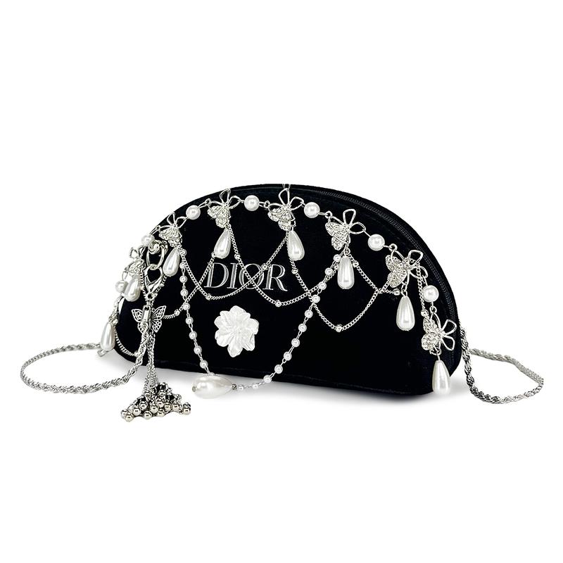 DIOR Bag [Customized Cosmetic Bag] Velvet Butterfly Nocturne Glitter Cat Special Gift Box Companion Butterfly Accessories Black black velvet