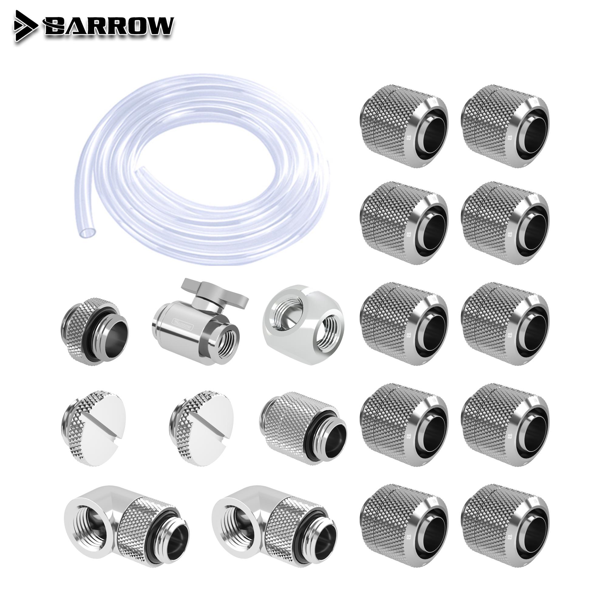 Barrow Fitting Kit use Soft Pipe Hand Compression Connector Joint + Hose Tube + Switch Water Cooling Accessories Fitting For 10-13mm Hose серебряный