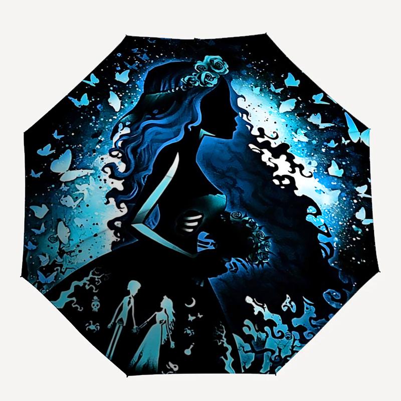 Corpse Bride Blue Butterfly Dream:Automatic Opening/Closing Umbrella with Foldable Design and Iron Frame Perfect Gift for Fans,Travelers