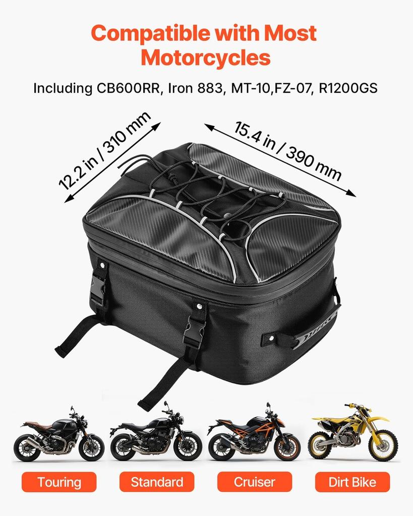 Motorcycle Tail Bag, 22-34 L Expandable Motorcycle Rear Seat Bag with Waterproof Rain Cover, Outdoor Sports Motorbike Luggage Storage Backpack Handbag