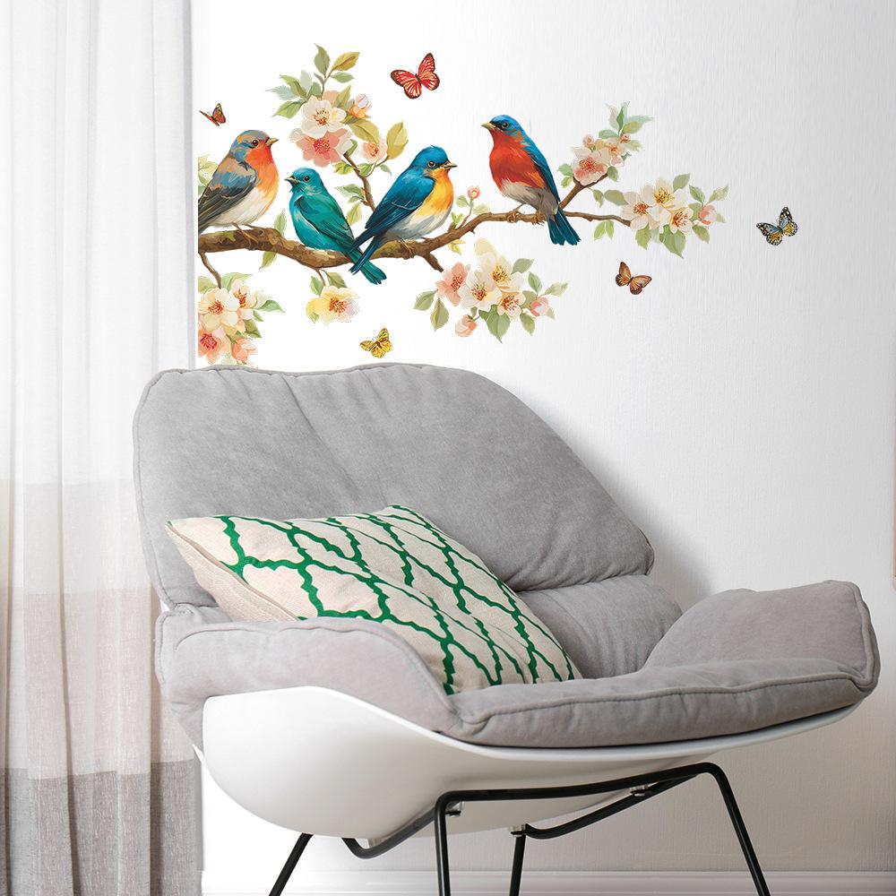 Self-adhesive Wall Stickers Birds on Branch Butterflies for Living Room Bedroom Home Decor